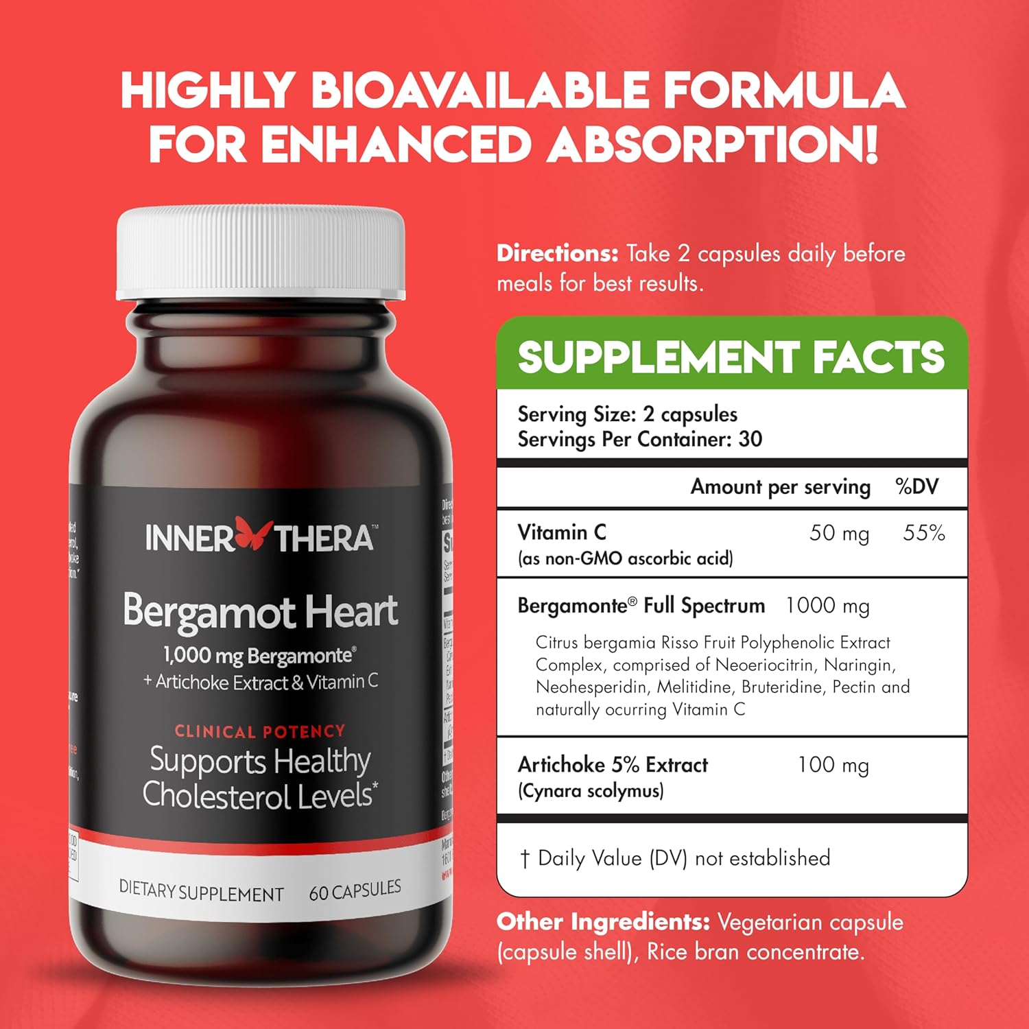Italian Citrus Bergamot Supplement for High Cholesterol & Heart Health - 1000mg Patented Bergamonte - Clinically Proven & Cardiologist Developed - Highest Polyphenols
