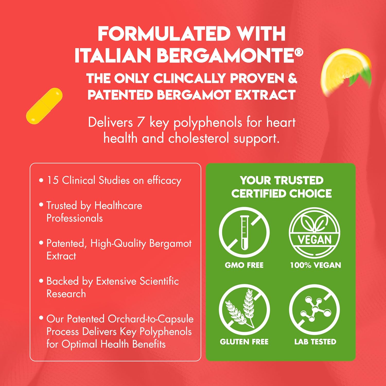 Italian Citrus Bergamot Supplement for High Cholesterol & Heart Health - 1000mg Patented Bergamonte - Clinically Proven & Cardiologist Developed - Highest Polyphenols