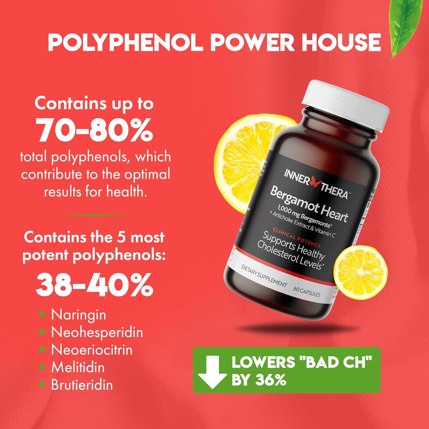 Italian Citrus Bergamot Supplement for High Cholesterol & Heart Health - 1000mg Patented Bergamonte - Clinically Proven & Cardiologist Developed - Highest Polyphenols