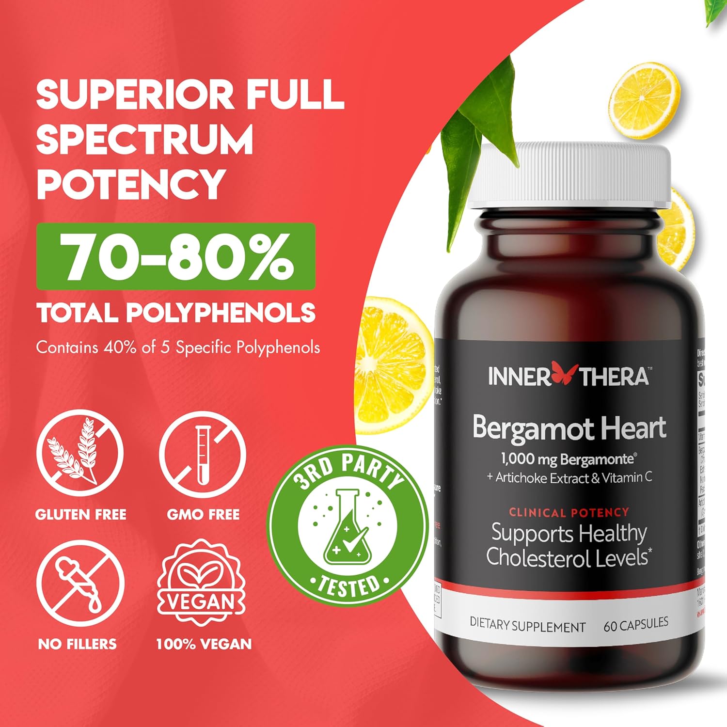 Italian Citrus Bergamot Supplement for High Cholesterol & Heart Health - 1000mg Patented Bergamonte - Clinically Proven & Cardiologist Developed - Highest Polyphenols