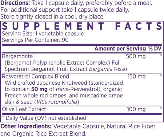Italian Citrus Bergamot with Resveratrol for Healthy Cholesterol and Cellular Function - Developed by Cardiologist, 90-Day Supply