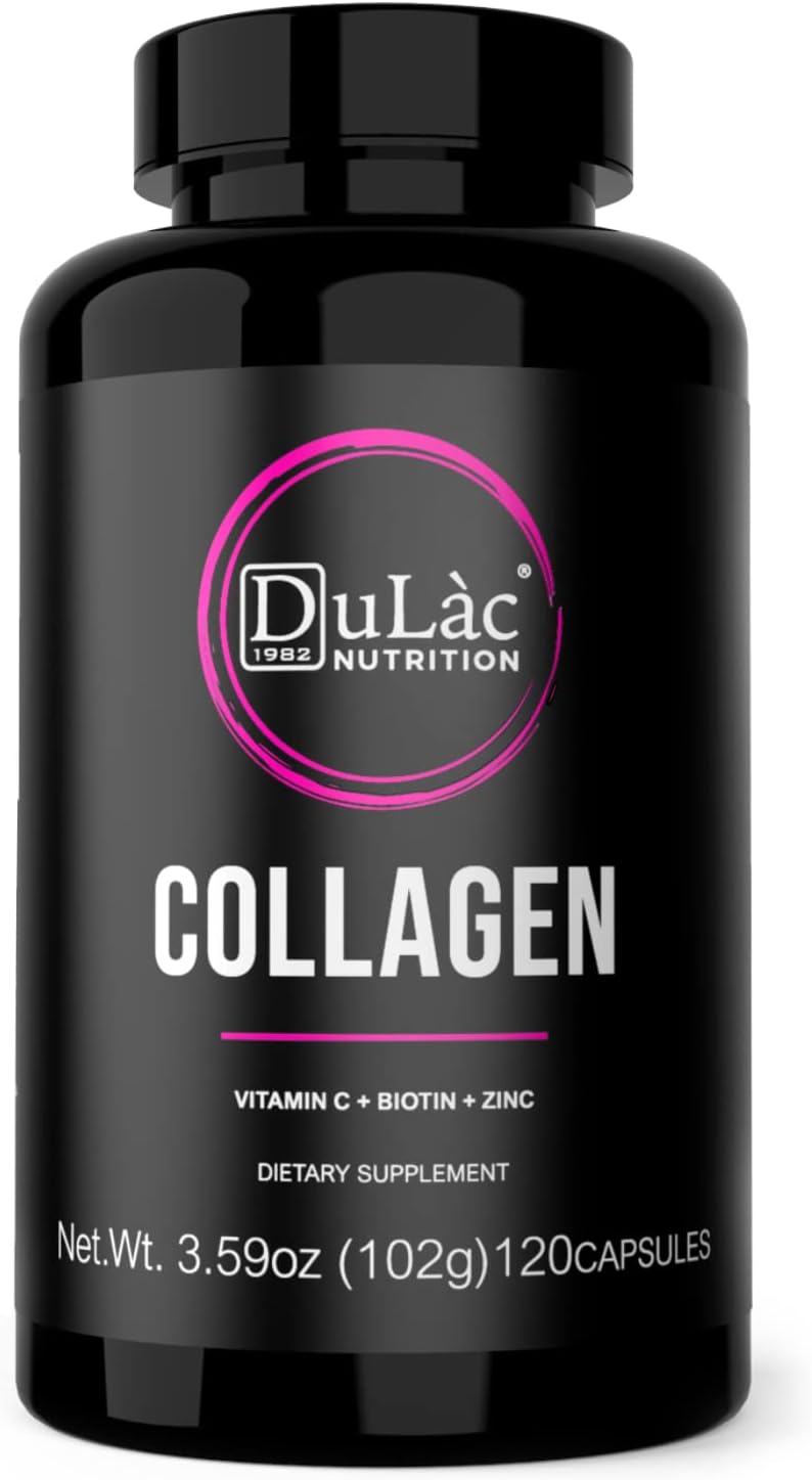 Italian-Made Dulàc Collagen and Hyaluronic Acid Pills with Biotin, Zinc, and Selenium - 120 Capsules for Skin, Joints, and Bones