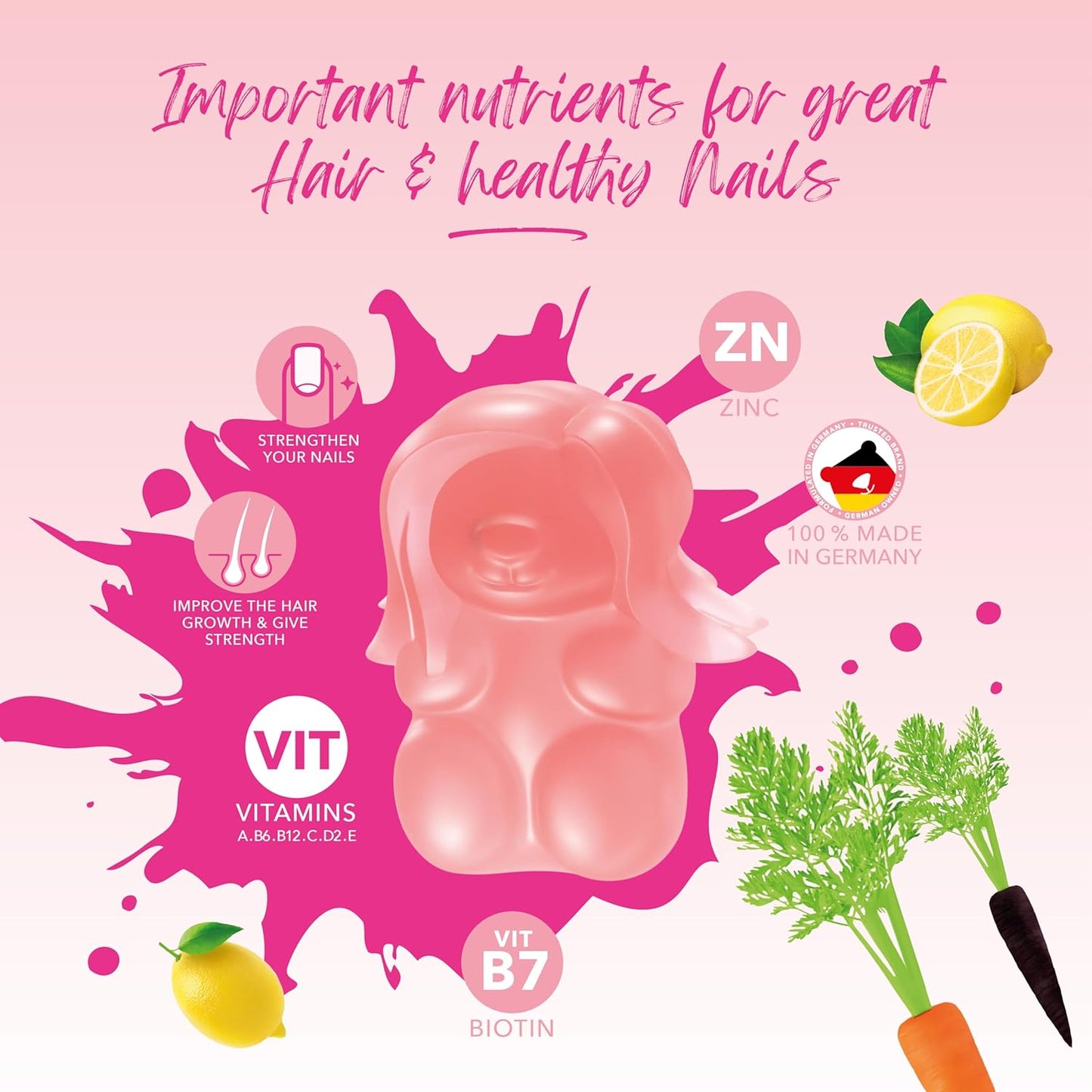 IvyBears Women’s Hair Vitamins Gummies | Biotin 15,000mcg & Multi-Vitamin Complex | Vegan Hair Care | 1 Month Supply - 60 Count