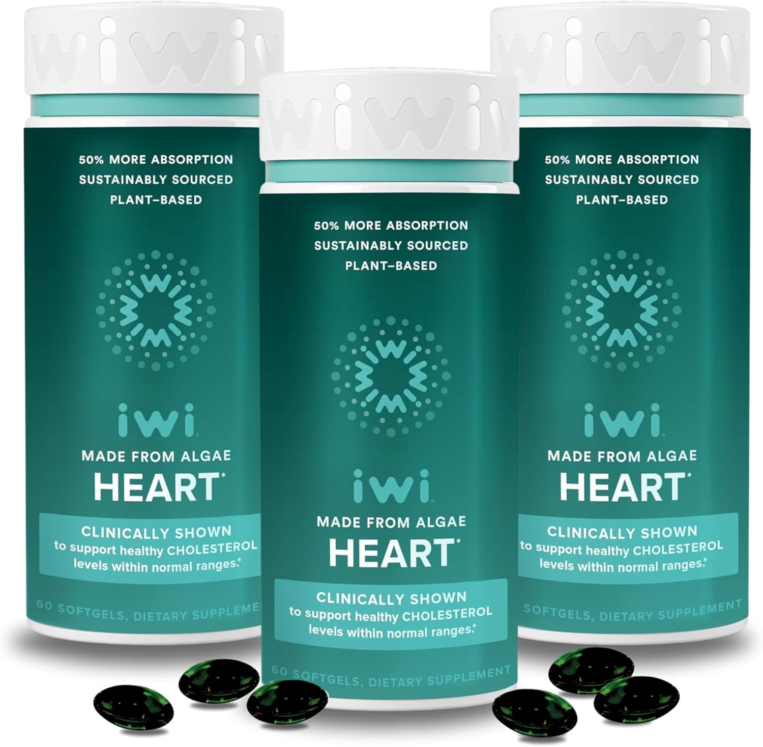 Iwi Life Heart Omega-3 Softgels - 180 Count, Vegan Algae Fatty Acids + EPA Supplement for Heart Health, Krill & Fish Oil Alternative