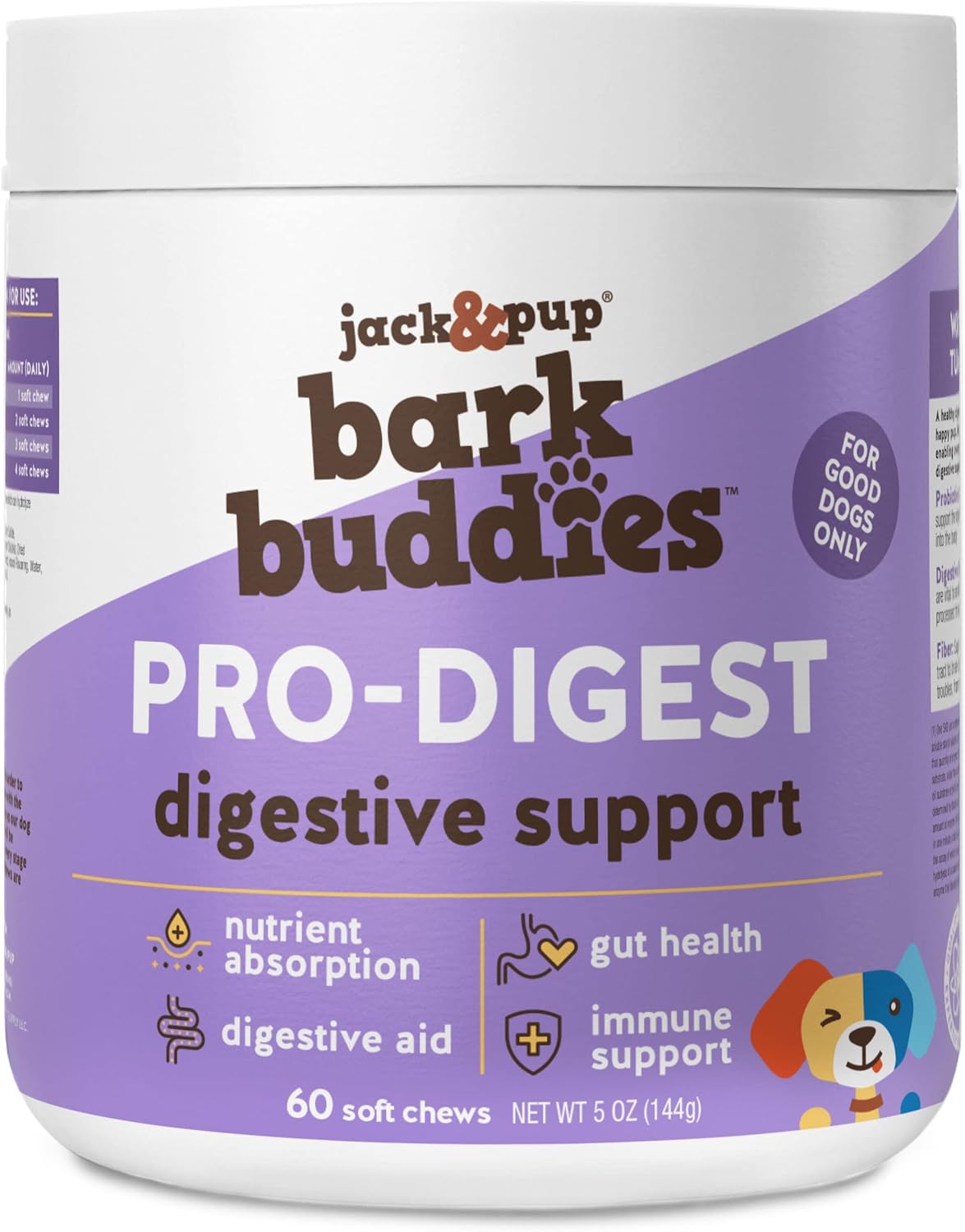 Jack & Pup Probiotic Chews for Small to Medium Dogs - Pet Probiotics for Puppies (60ct)