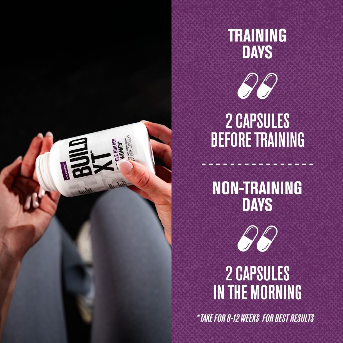 Jacked Factory Build-XT for Women with VitaCherry, ElevATP, & Senactiv - Muscle Growth Supplement for Women - 60 Count