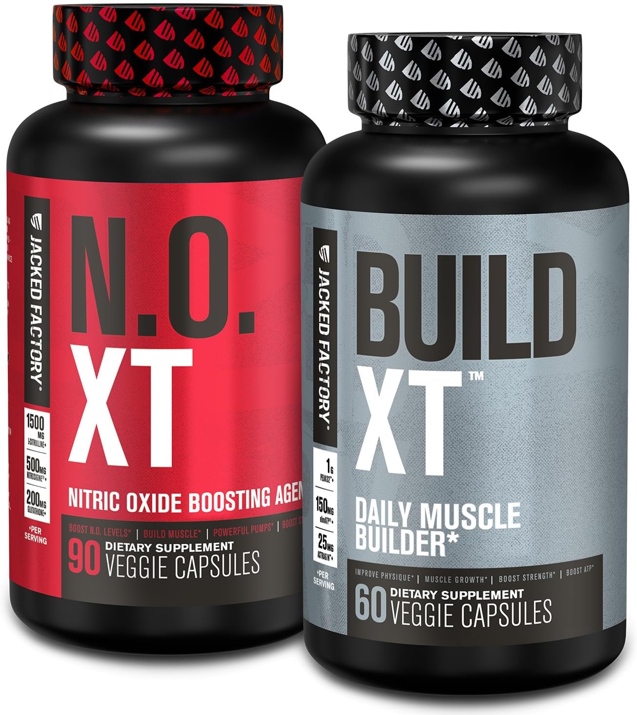 Jacked Factory Build-XT Muscle Builder & N.O. XT Nitric Oxide Stack - Dual Support Supplement (30 Day Supply)