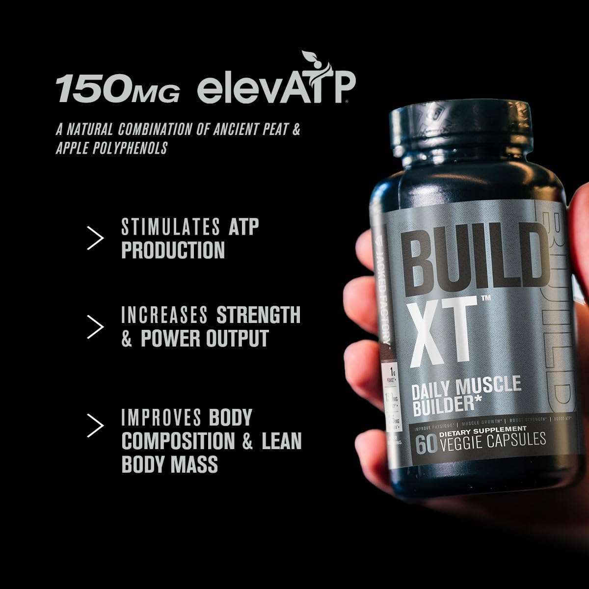 Jacked Factory Build-XT Muscle Builder & N.O. XT Nitric Oxide Stack - Dual Support Supplement (30 Day Supply)