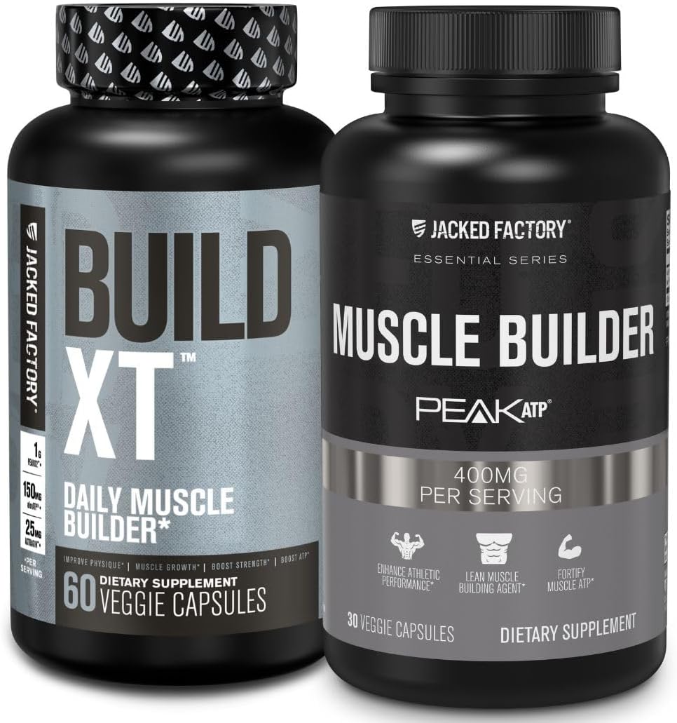 Jacked Factory Build-XT Muscle Builder & Performance Enhancer Combo (60 + 30 Capsules) - Essentials for Strength & Growth