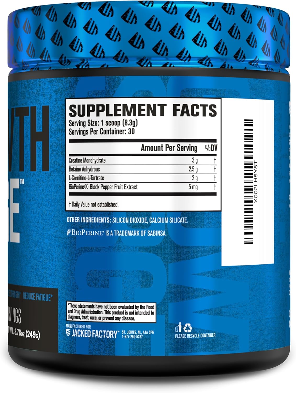 Jacked Factory Growth Surge Creatine Post Workout Powder with L-Carnitine - Muscle Builder & Recovery Formula - Unflavored - 10.68oz