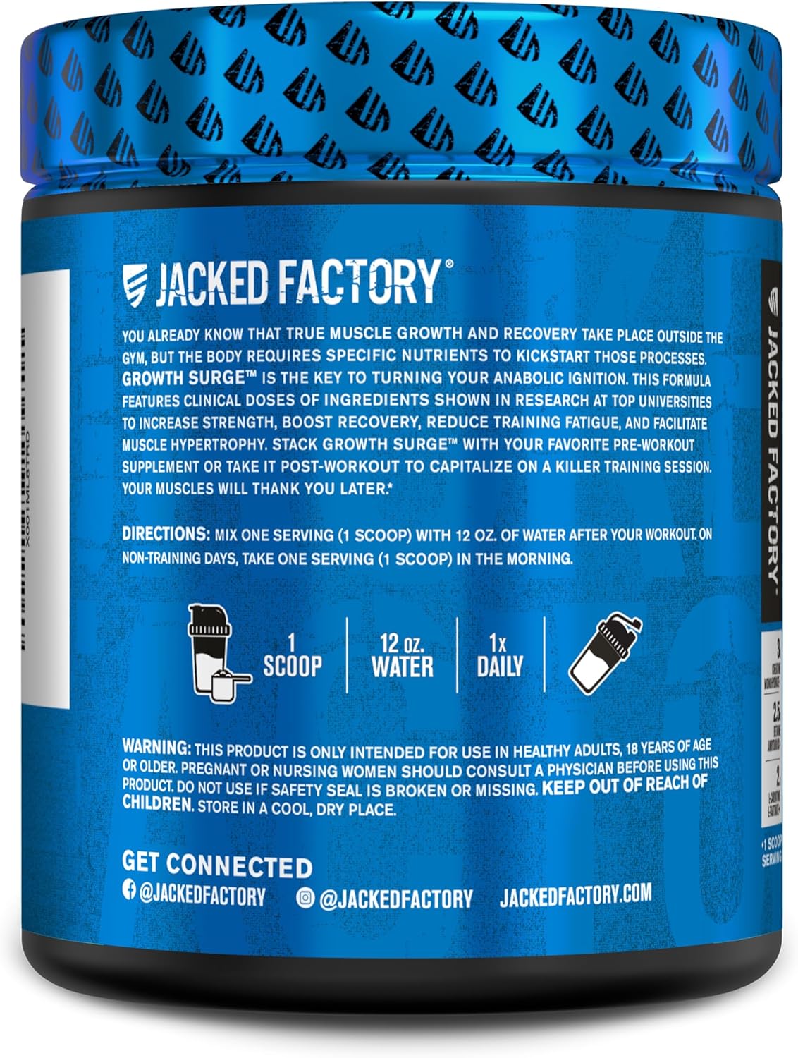 Jacked Factory Growth Surge Creatine Post Workout Powder with L-Carnitine - Muscle Builder & Recovery Formula - Unflavored - 10.68oz