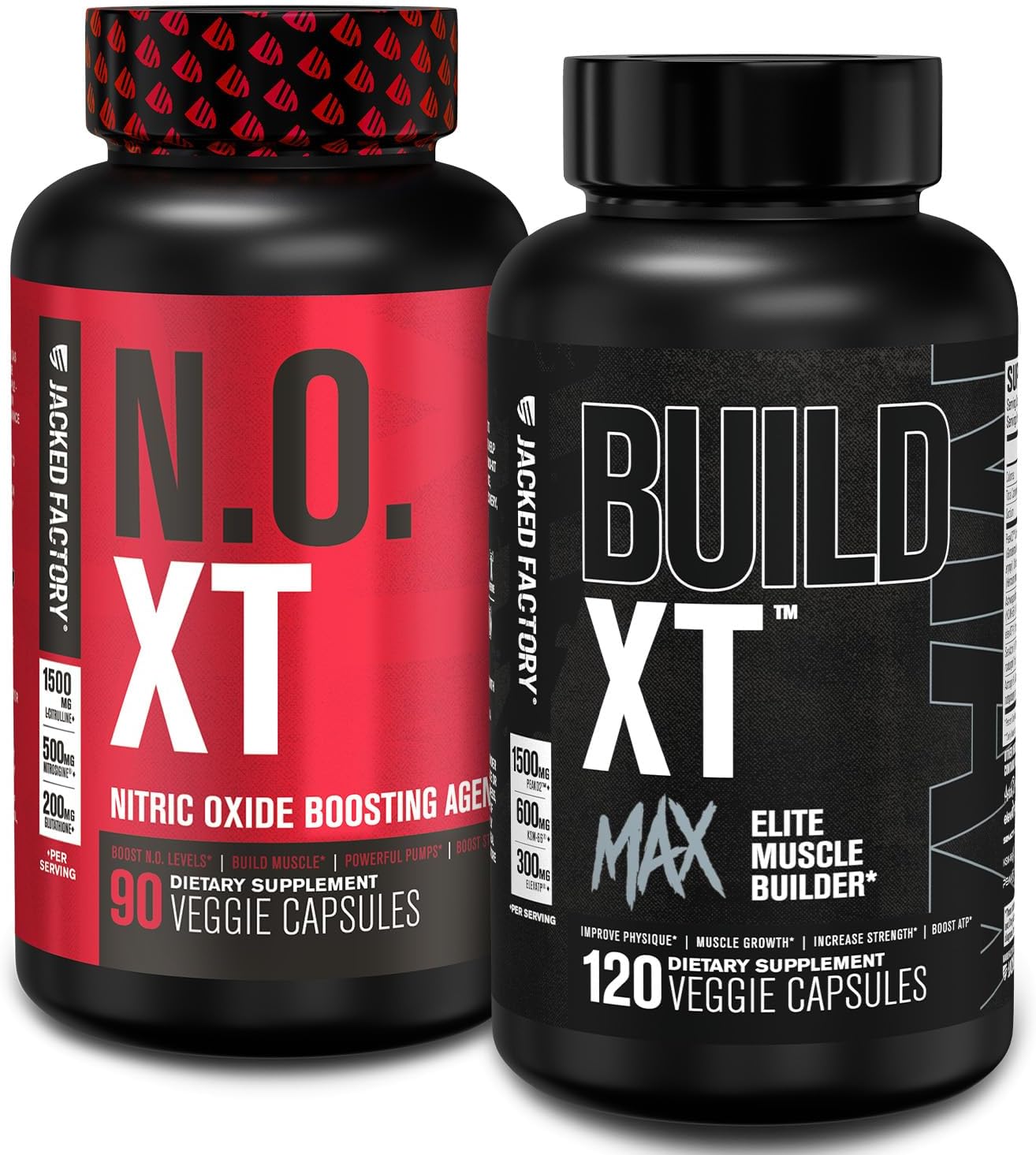 Jacked Factory N.O. XT Nitric Oxide & Build XT Muscle Builder Combo Pack (90 + 120 Count)