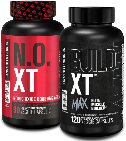 Jacked Factory N.O. XT Nitric Oxide & Build XT Muscle Builder Combo Pack (90 + 120 Count)