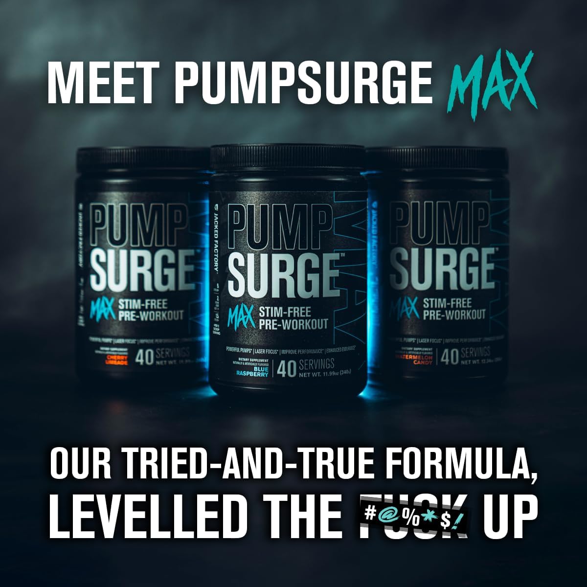 Jacked Factory Pumpsurge Max Stimulant-Free Pre Workout - Caffeine-Free Formula with L-Citrulline, N03-T Arginine Nitrate & Glutathione - 40 Servings, Cherry Limeade