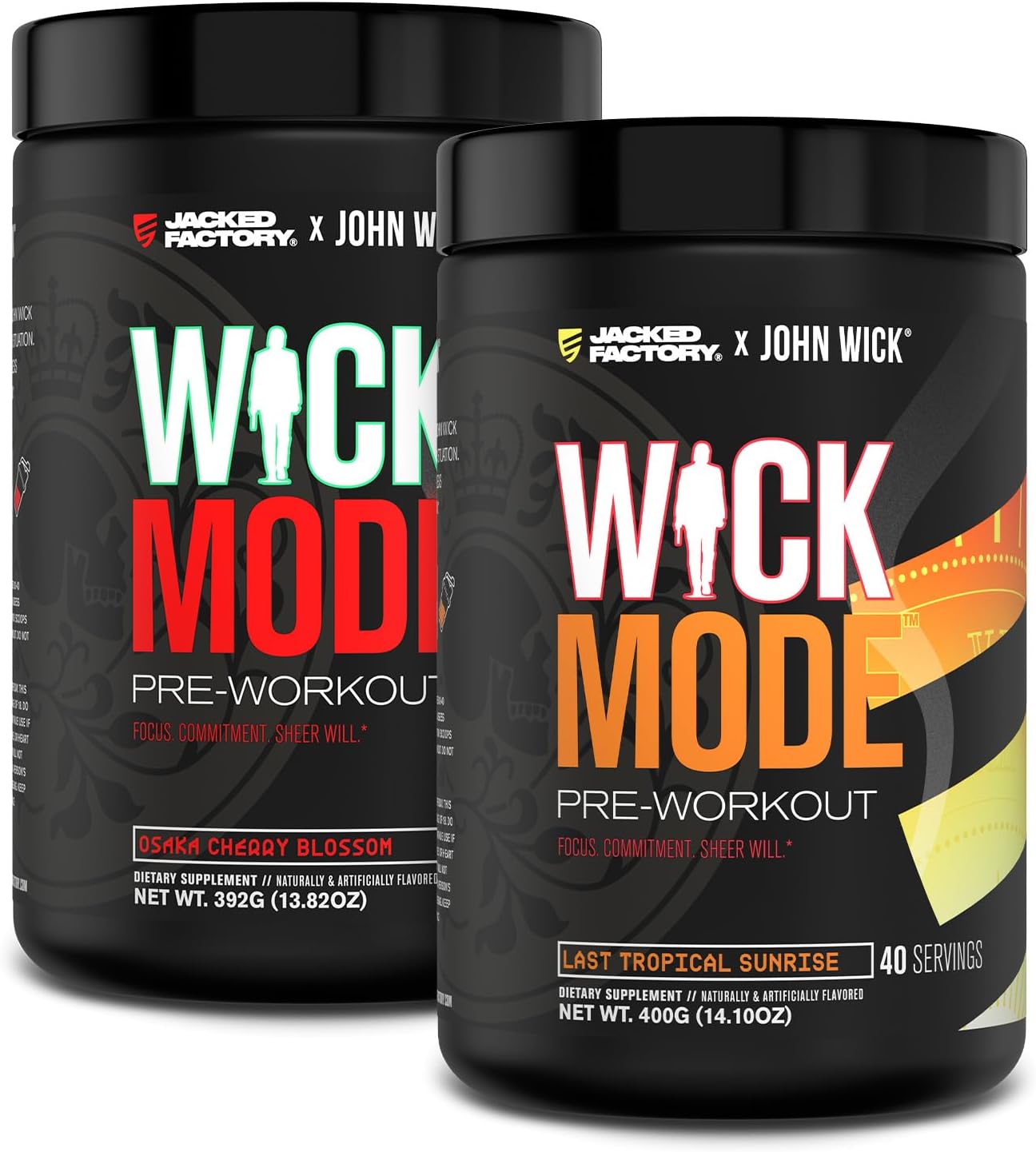Jacked Factory X John Wick Wick Mode Pre Workout Powder - Tropical Sunrise & Cherry Blossom (80 Servings) - Intense Energy, Focus, and Willpower