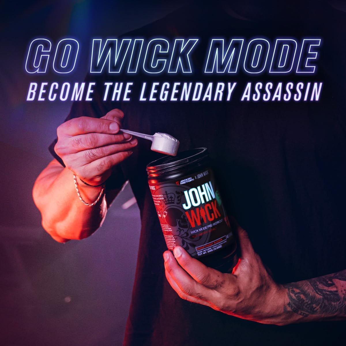 Jacked Factory X John Wick Wick Mode Pre Workout Powder - Tropical Sunrise Flavor - 40 Servings