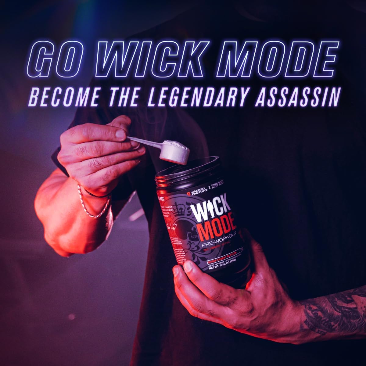 Jacked Factory X John Wick Wick Mode Pre Workout Powder - Tropical Sunrise & Cherry Blossom (80 Servings) - Intense Energy, Focus, and Willpower