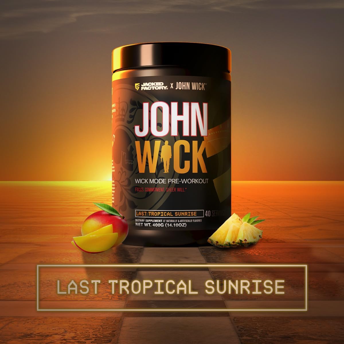 Jacked Factory X John Wick Wick Mode Pre Workout Powder - Tropical Sunrise Flavor - 40 Servings