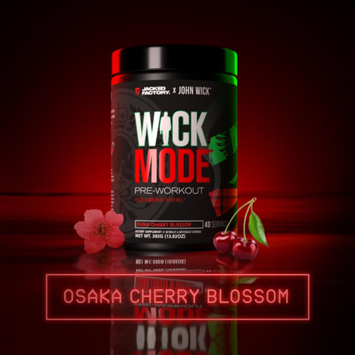 Jacked Factory X John Wick Wick Mode Pre Workout Powder - Tropical Sunrise & Cherry Blossom (80 Servings) - Intense Energy, Focus, and Willpower