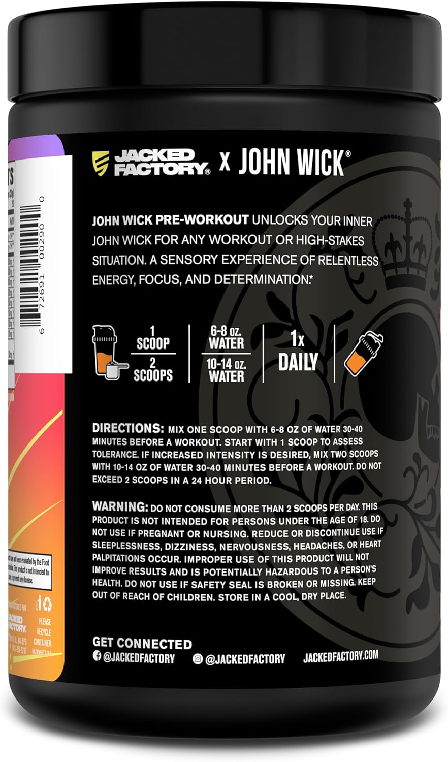 Jacked Factory X John Wick Wick Mode Pre Workout Powder - Tropical Sunrise Flavor - 40 Servings