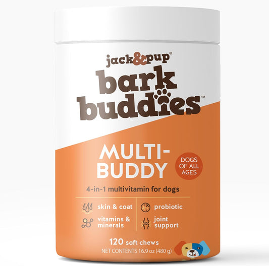 Jack&Pup Dog Multivitamin Chewable Tablets - 120ct - Daily Vitamins for Dogs of All Ages - Immunity, Joint, Digestion, Skin & Coat Health - Bark Buddies Formula