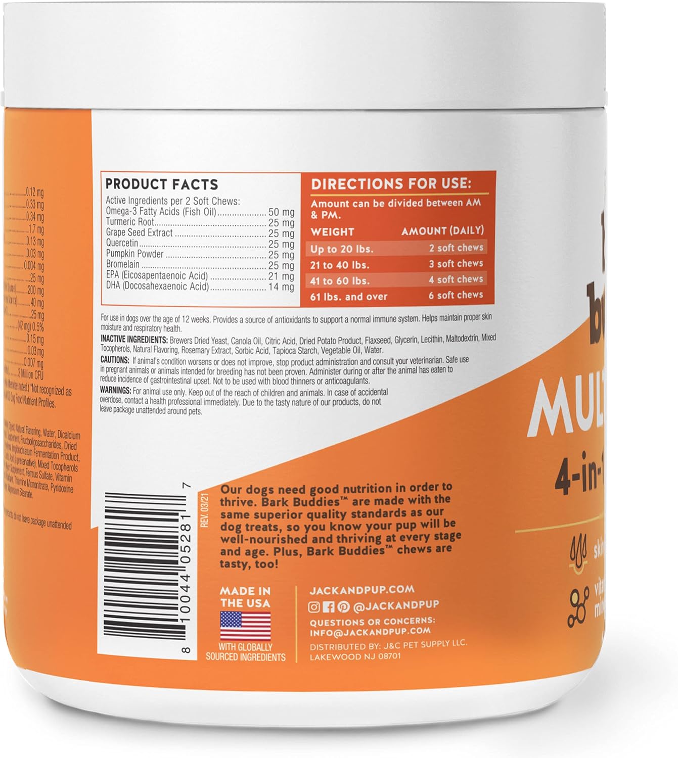 Jack&Pup Dog Multivitamin Chewable Tablets - 120ct - Daily Vitamins for Dogs of All Ages - Immunity, Joint, Digestion, Skin & Coat Health - Bark Buddies Formula