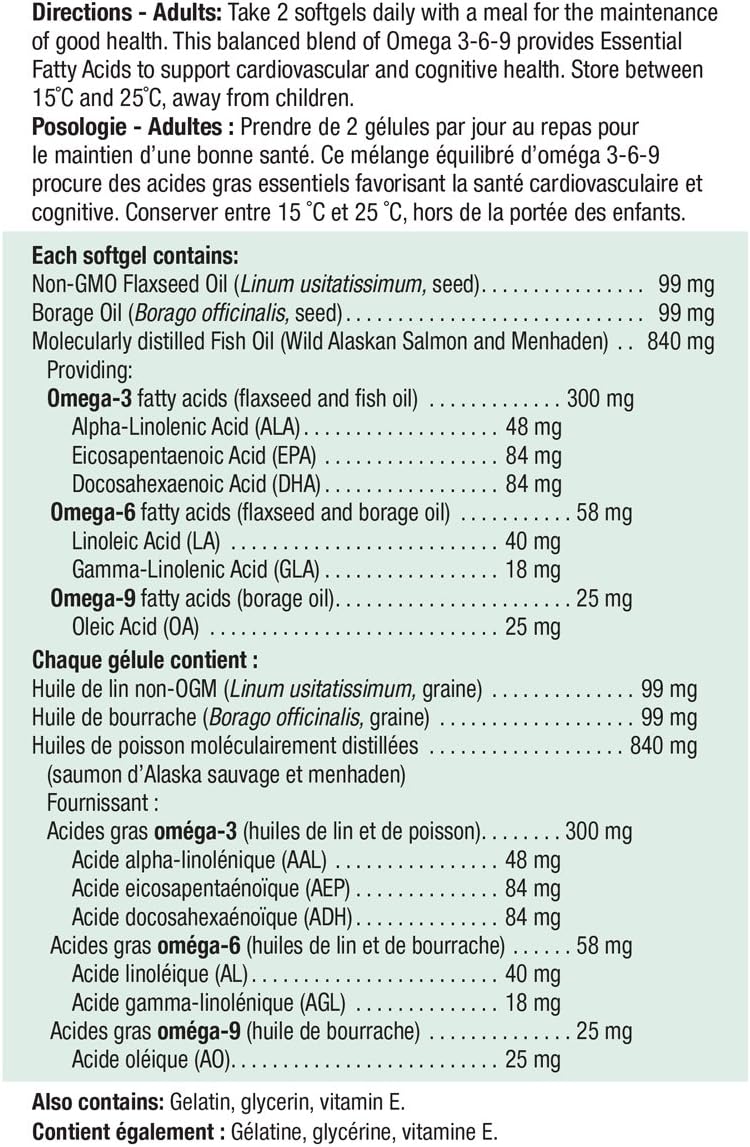 Jamieson Omega 3-6-9 Supplement, 200 Capsules - Nature's Finest Formula