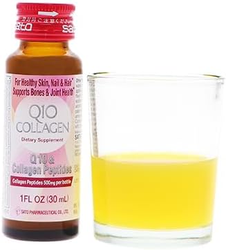 Japanese Sato Q10 & Collagen Peptides 500mg for Skin, Hair, Nails, Bones & Joints - 10 Bottles x 1oz - Made in Japan