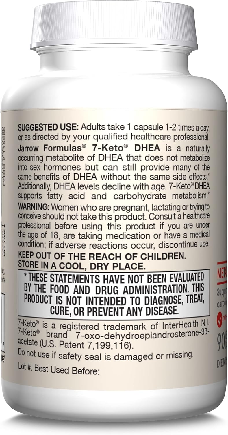 Jarrow Formulas 7-Keto DHEA 100 mg Veggie Caps - 90 Servings - Supports Carbohydrate Metabolism - Non-GMO, Gluten Free, Vegan