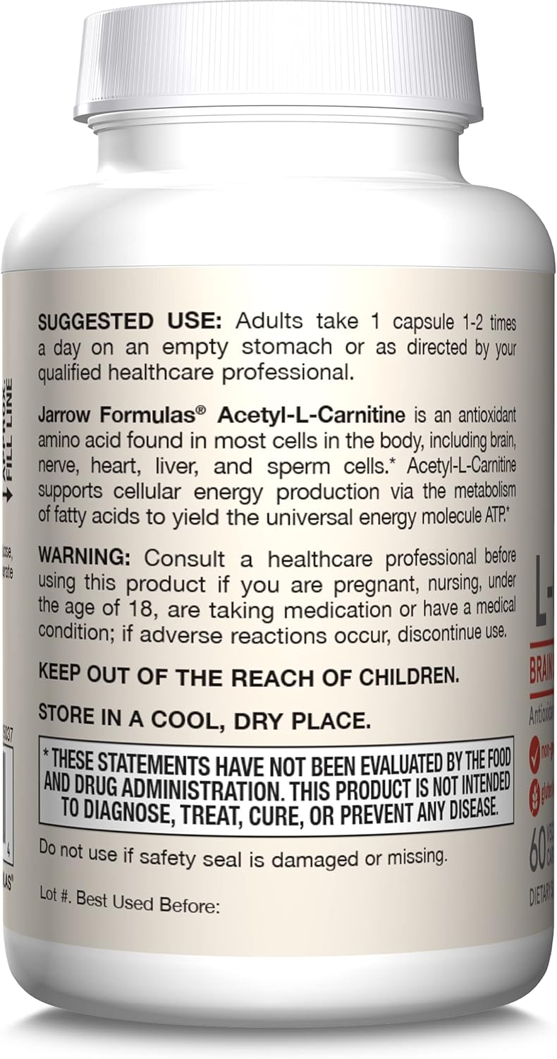 Jarrow Formulas Acetyl L-Carnitine 500 mg - Brain Health and Antioxidant Support (60 Veggie Capsules)