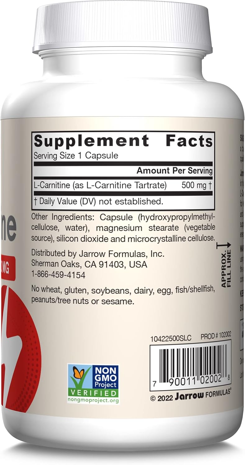Jarrow Formulas Acetyl L-Carnitine 500 mg - Brain Health and Antioxidant Support (60 Veggie Capsules)