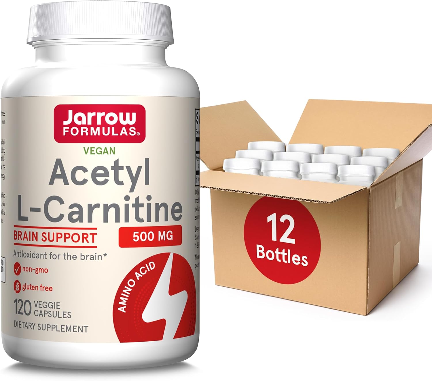 Jarrow Formulas Acetyl L-Carnitine 500mg Capsules – Brain Health & Antioxidant Support, 120 Day Supply (12 Pack)