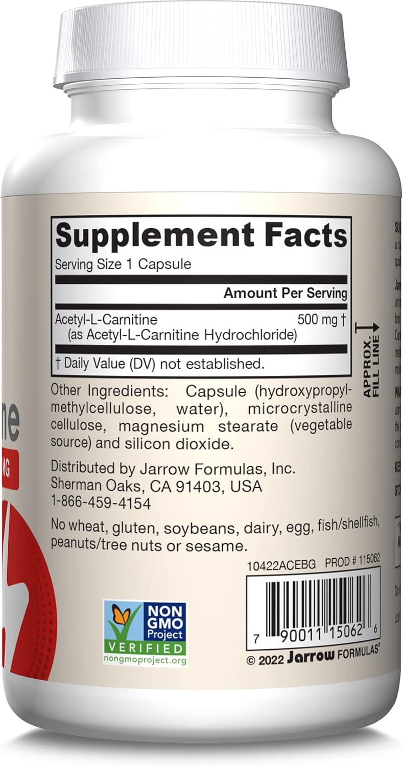 Jarrow Formulas Acetyl L-Carnitine 500mg Capsules – Brain Health & Antioxidant Support, 120 Day Supply (12 Pack)