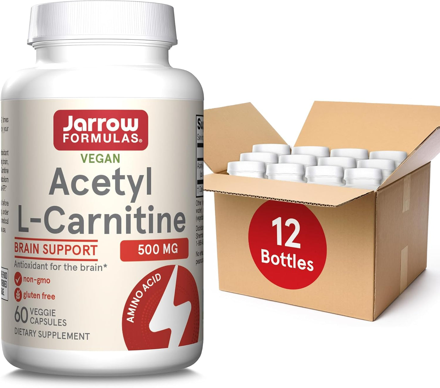 Jarrow Formulas Acetyl L-Carnitine 500mg Veggie Capsules - Brain Health and Antioxidants Supplement - 720 Day Supply (12 Pack)