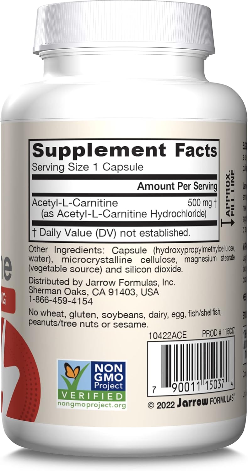 Jarrow Formulas Acetyl L-Carnitine 500mg Veggie Capsules - Brain Health and Antioxidants Supplement - 720 Day Supply (12 Pack)