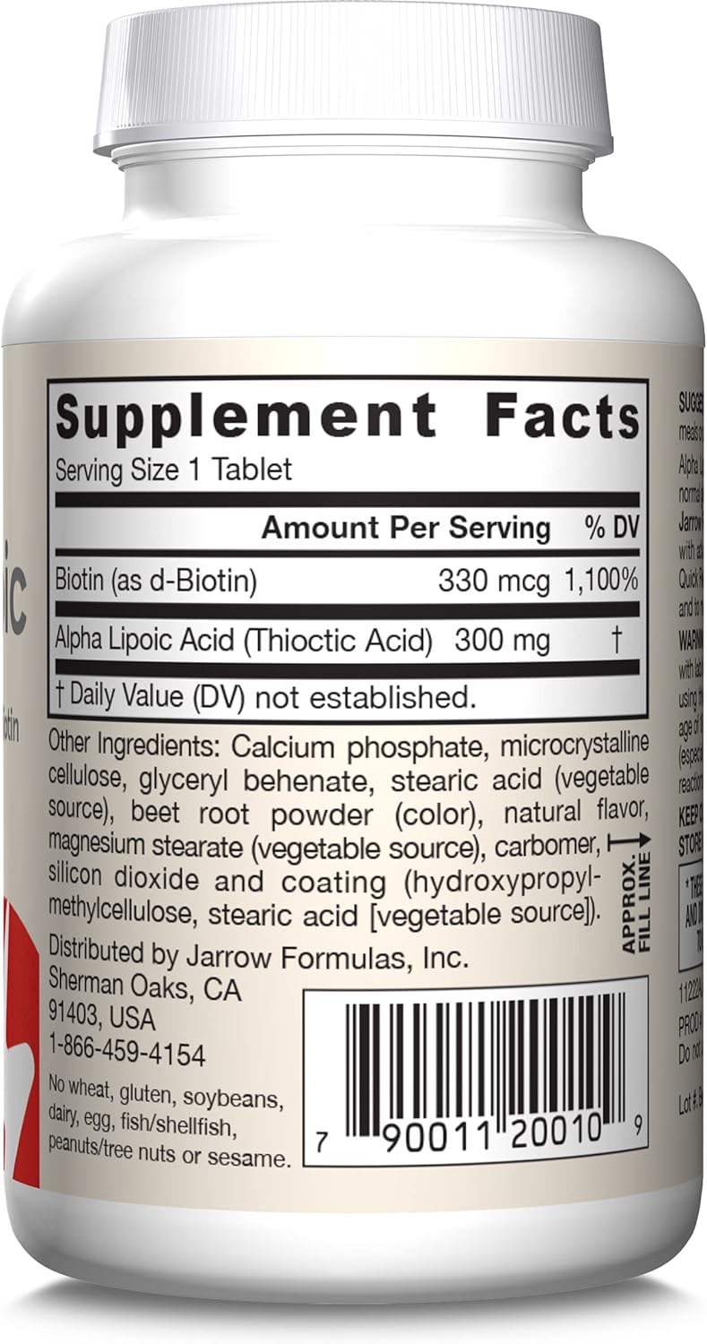 Jarrow Formulas Alpha Lipoic Sustain with Biotin - 300mg Universal Antioxidant Dietary Supplement - 60 Vegan Tablets - 60 Day Supply