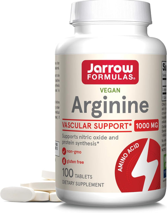 Jarrow Formulas Arginine 1000mg Tablets for Nitric Oxide & Protein Synthesis, 100 Day Supply