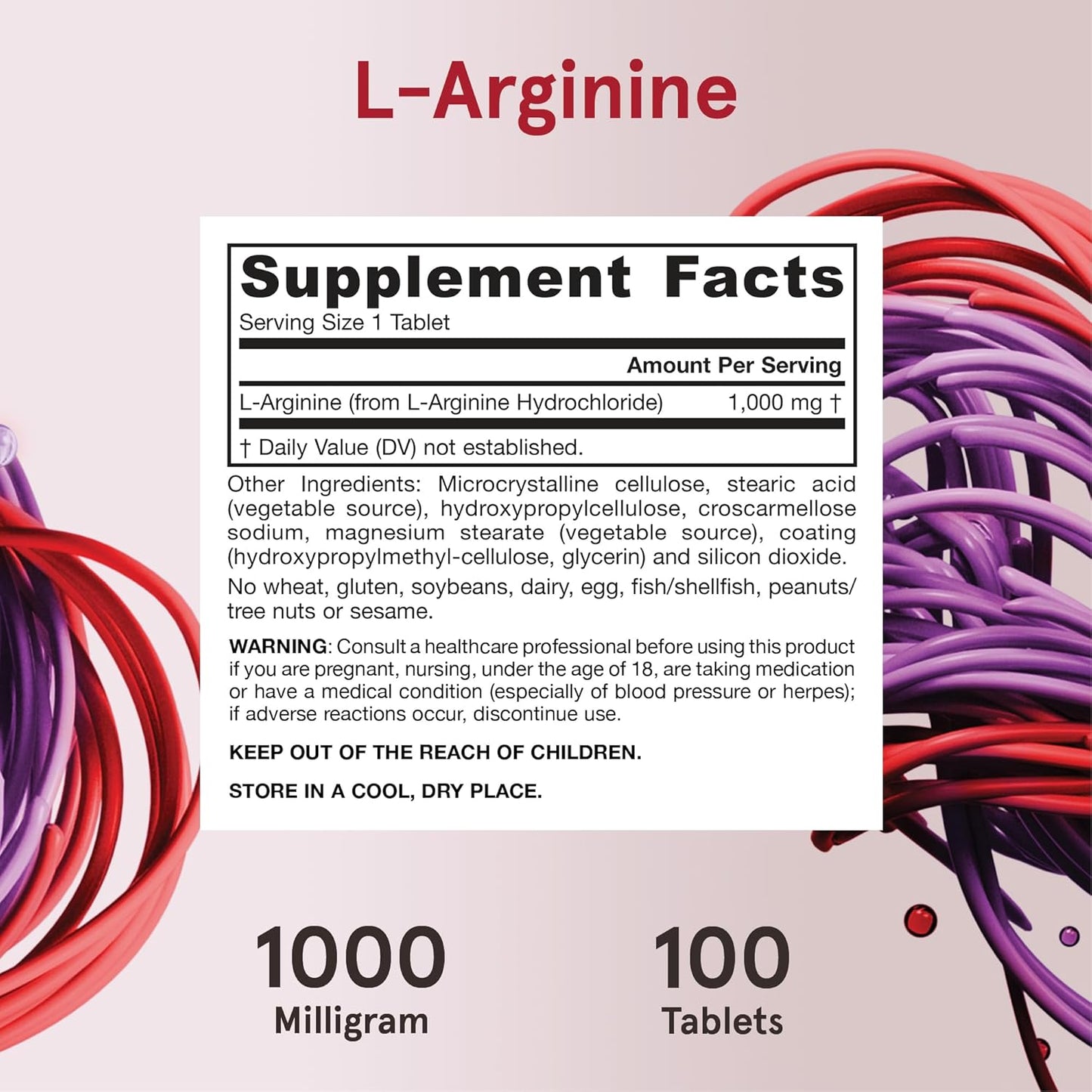 Jarrow Formulas Arginine 1000mg Tablets for Nitric Oxide & Protein Synthesis, 100 Day Supply
