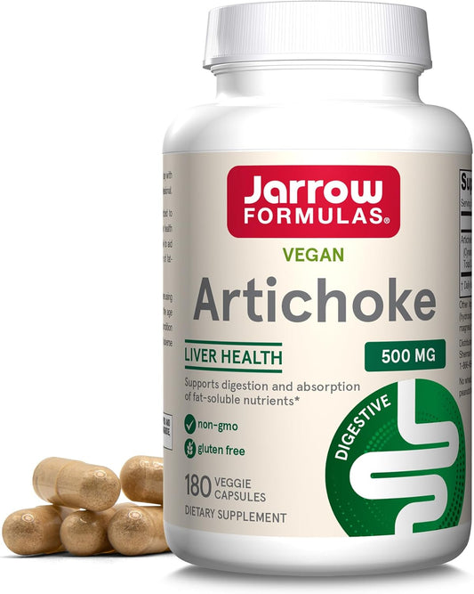 Jarrow Formulas Artichoke 500 mg Capsules - 180 Count - Standardized Extract for Liver Health & Digestion - White 180 Servings