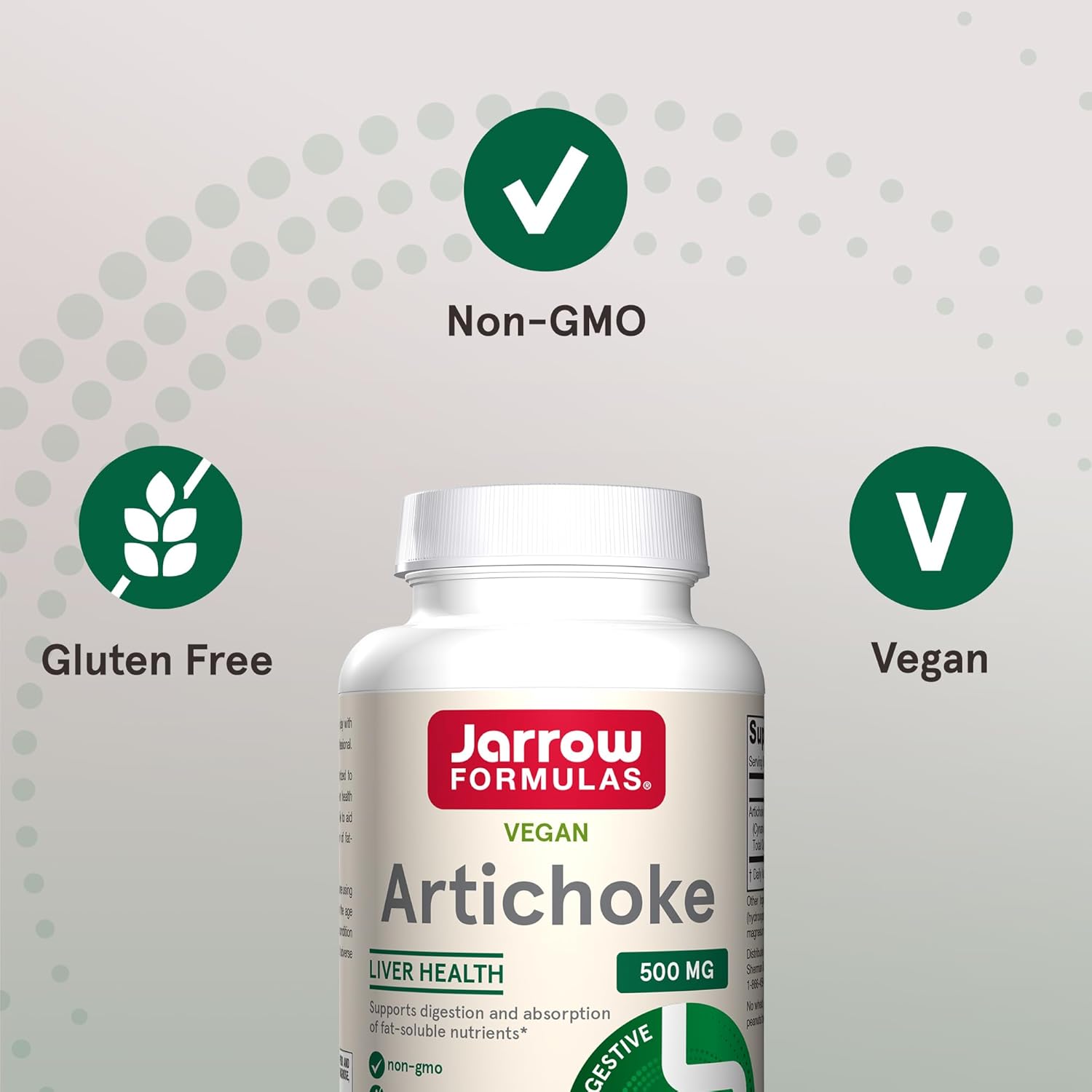 Jarrow Formulas Artichoke 500 mg Capsules - 180 Count - Standardized Extract for Liver Health & Digestion - White 180 Servings