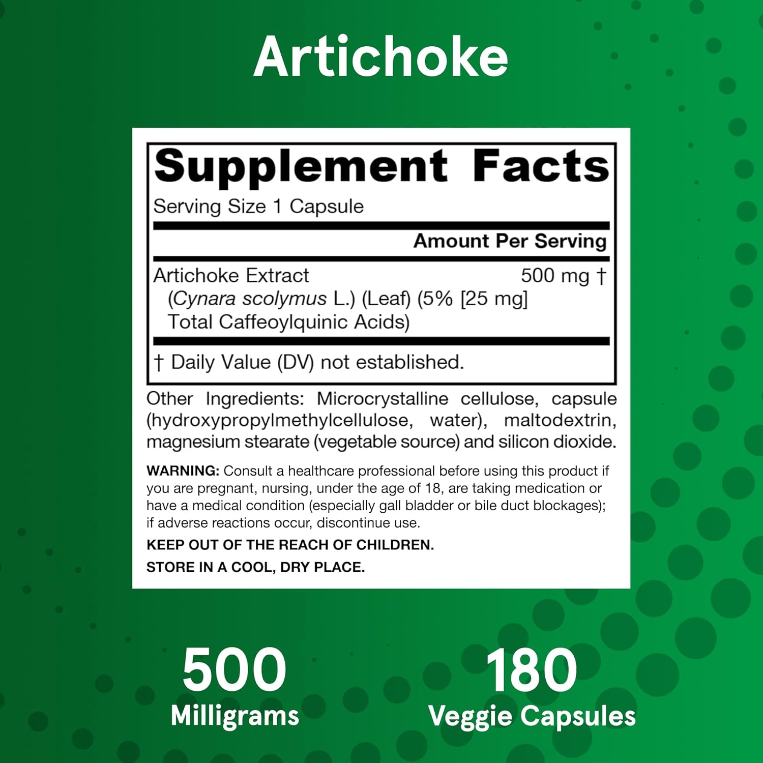 Jarrow Formulas Artichoke 500 mg Capsules - 180 Count - Standardized Extract for Liver Health & Digestion - White 180 Servings