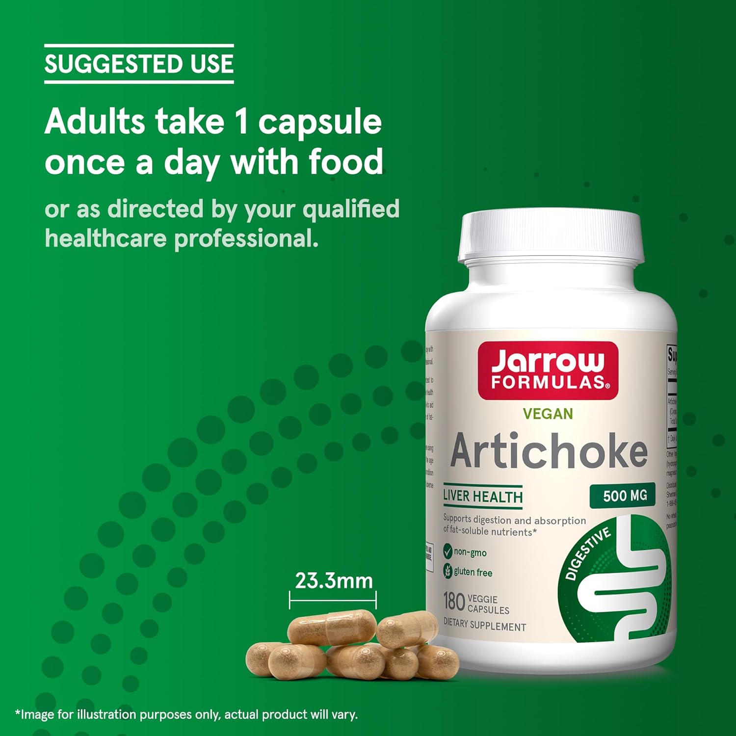Jarrow Formulas Artichoke 500 mg Capsules - 180 Count - Standardized Extract for Liver Health & Digestion - White 180 Servings