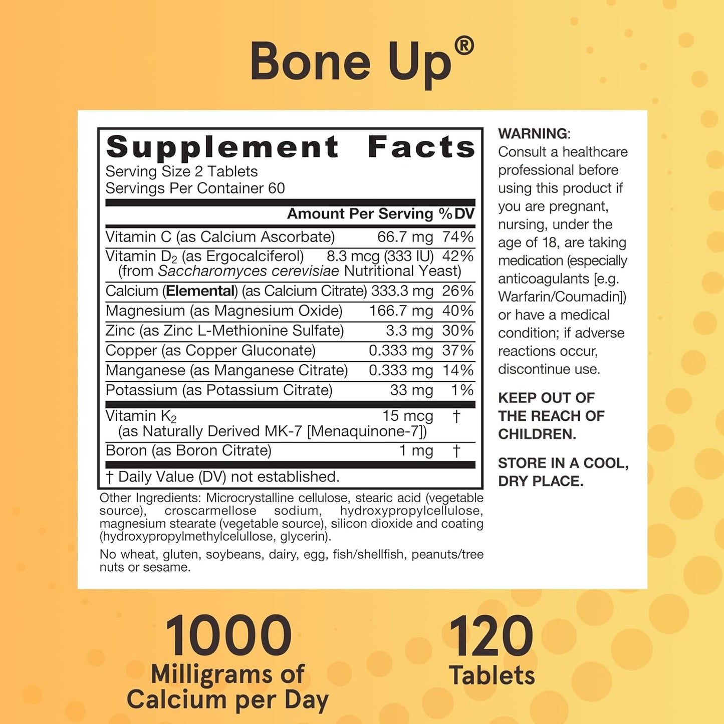 Jarrow Formulas BoneUp - Calcium, Vitamin D3, Boron, and Trace Minerals for Bone Health - 120 Vegetarian Tablets
