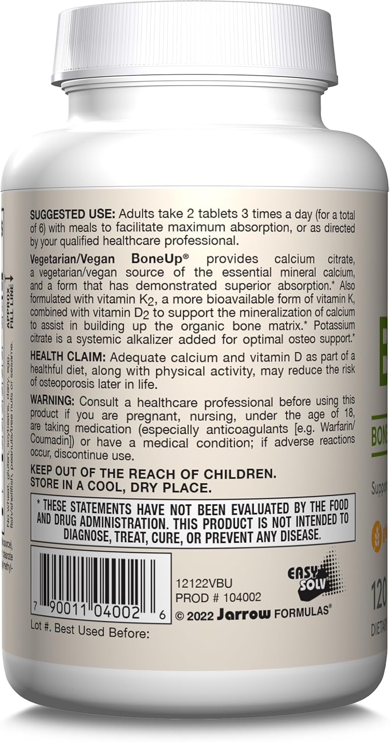 Jarrow Formulas BoneUp - Calcium, Vitamin D3, Boron, and Trace Minerals for Bone Health - 120 Vegetarian Tablets