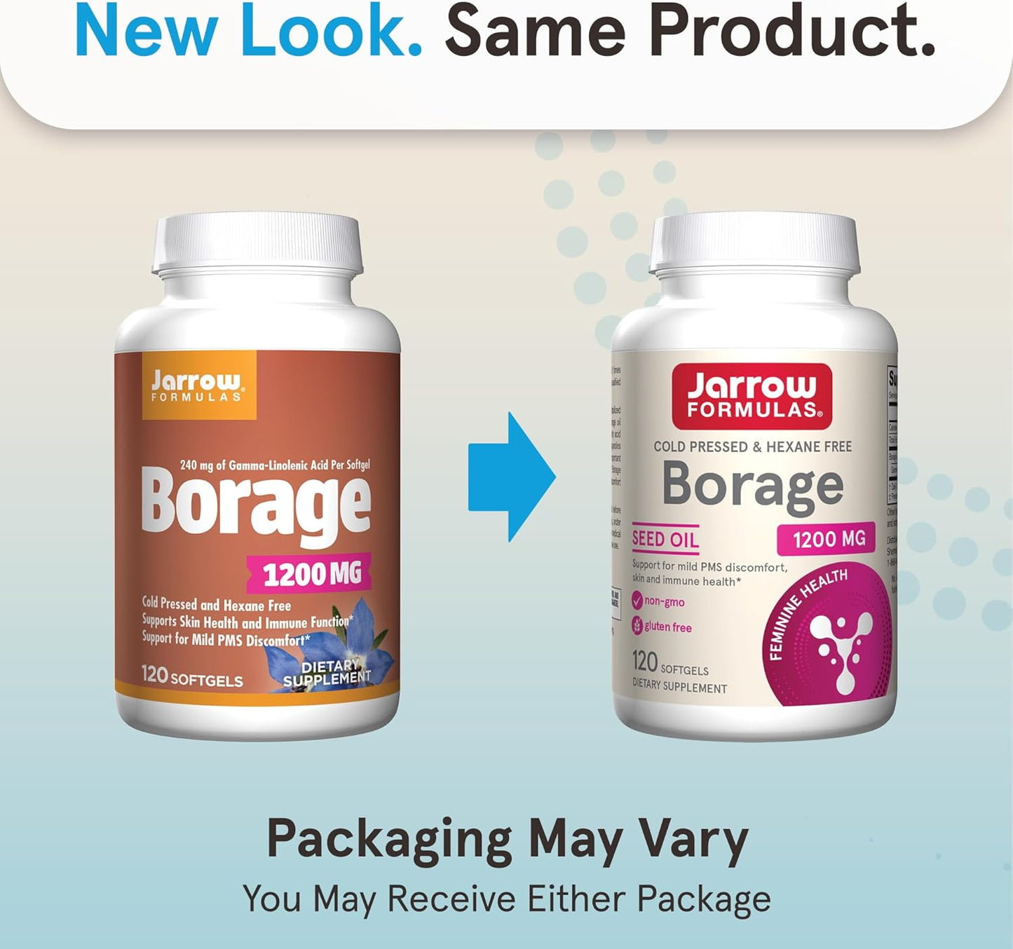 Jarrow Formulas Borage Oil Supplement 1200mg Softgels - Rich in GLA for Skin & Immune Health, PMS Relief - 120 Servings