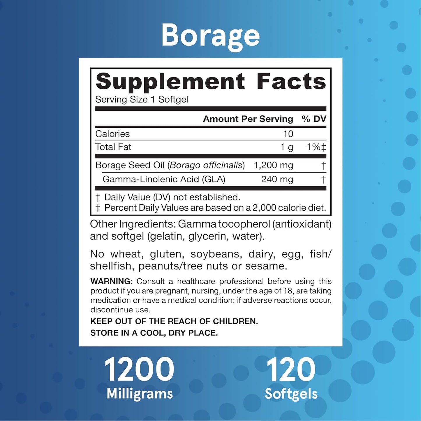 Jarrow Formulas Borage Oil Supplement 1200mg Softgels - Rich in GLA for Skin & Immune Health, PMS Relief - 120 Servings