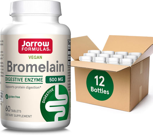Jarrow Formulas Bromelain 500mg Tablets - Digestive Protein Supplement, 60ct x 12 Pack, 60 Day Supply