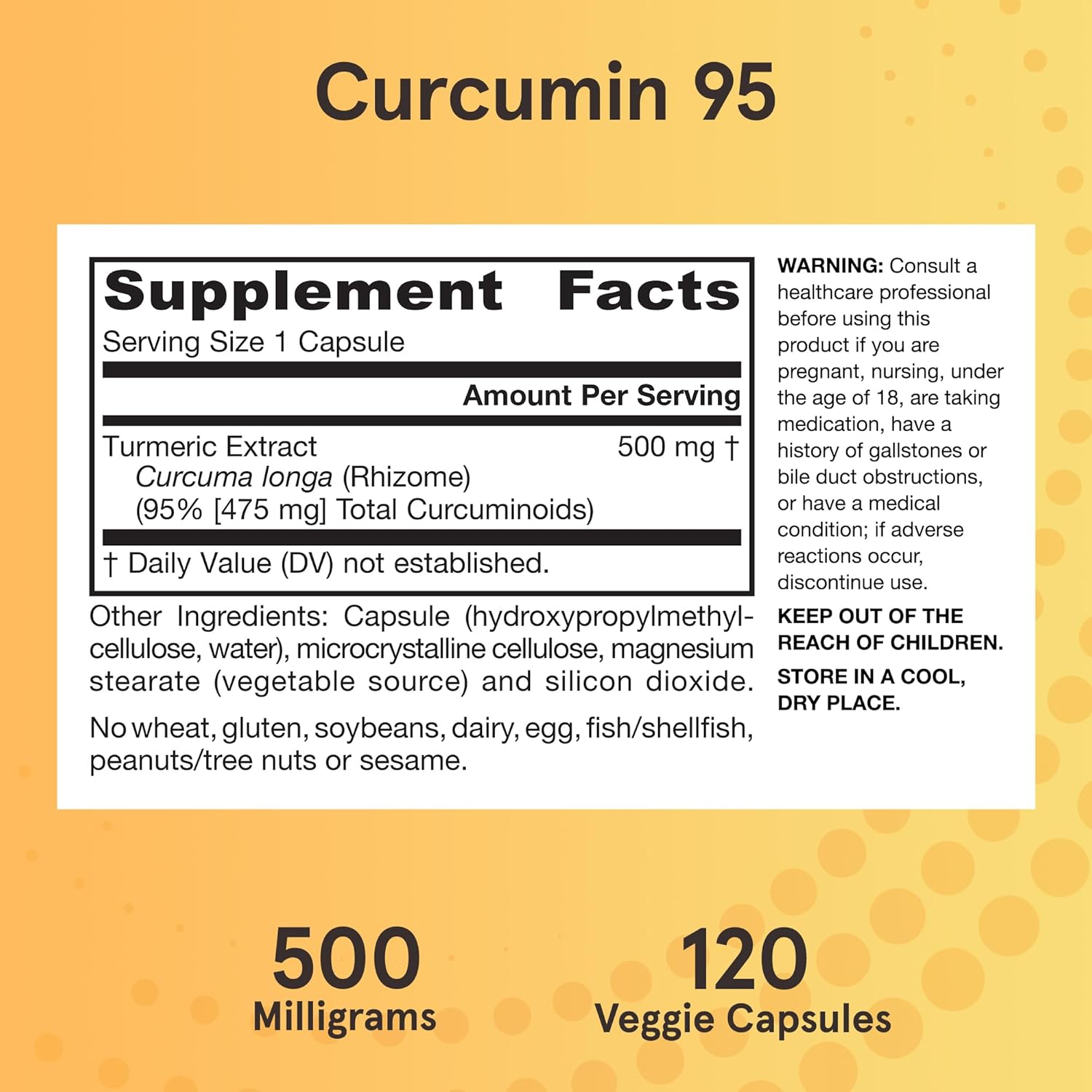 Jarrow Formulas Curcumin 95 500 mg Capsules - Turmeric Extract for Antioxidant & Joint Support - 120 Servings