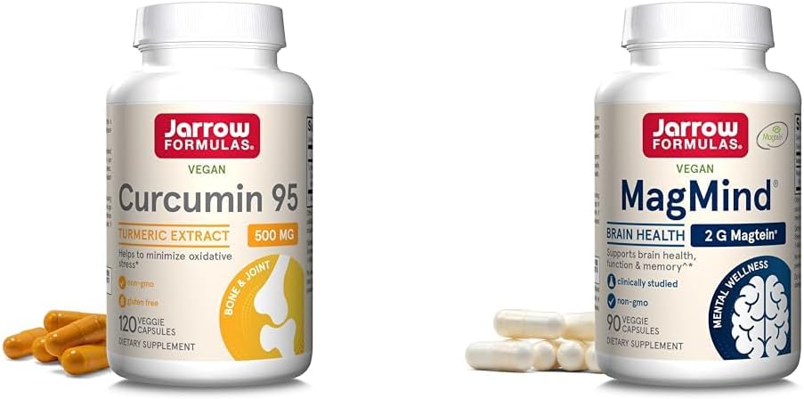 Jarrow Formulas Curcumin 95 500mg - 120 Servings - Turmeric Extract & MagMind Brain Health with Magtein, Dietary Supplement