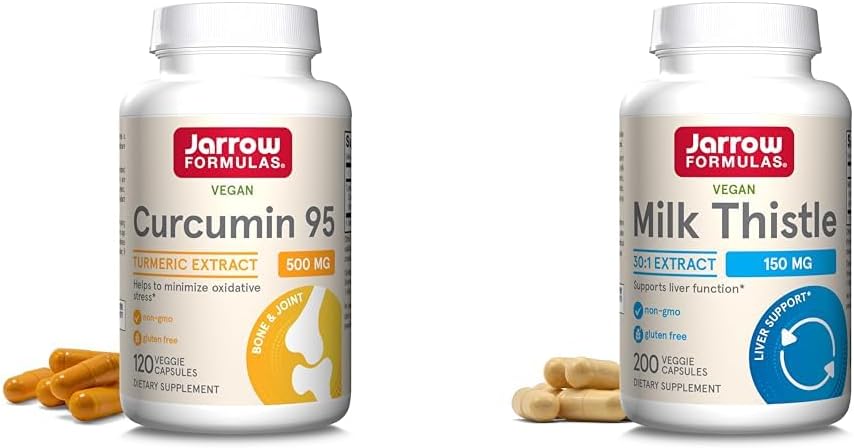 Jarrow Formulas Curcumin 95 500mg - 120 Servings Veggie Caps with Milk Thistle 150mg Silymarin Extract